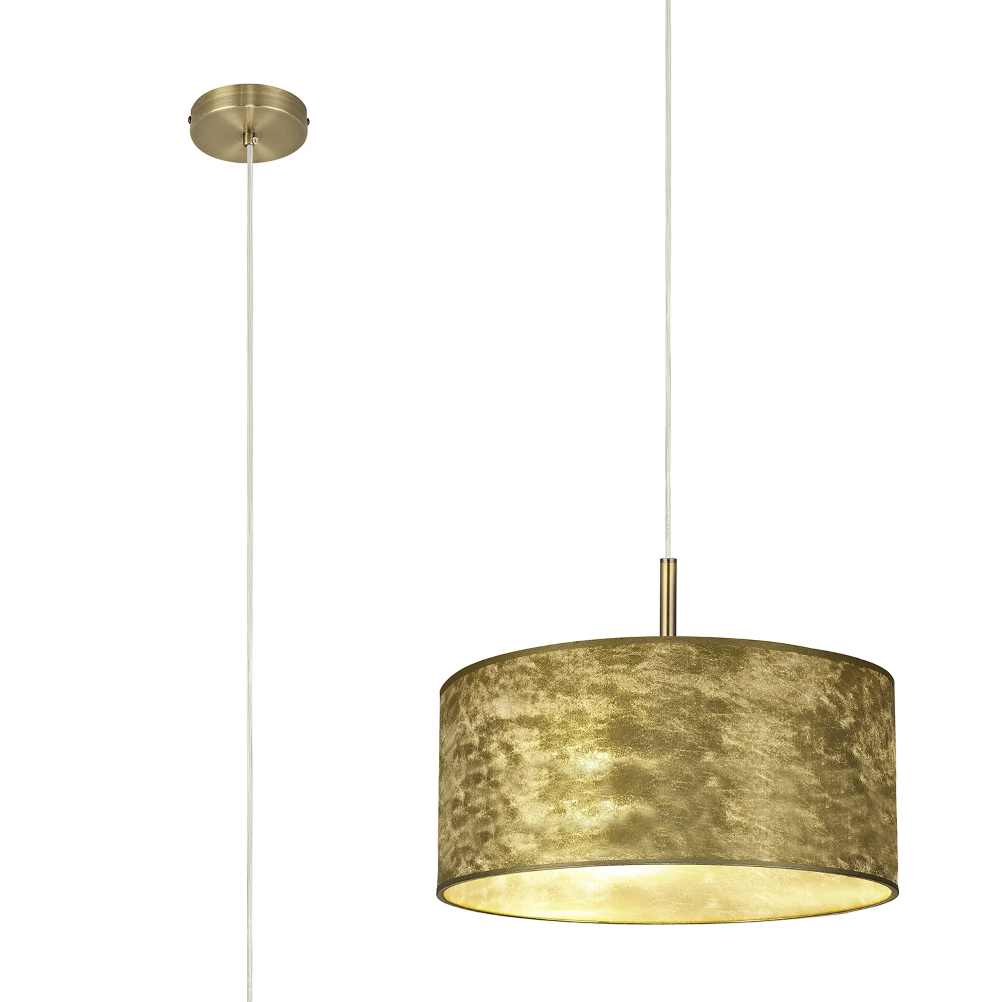 DK0827  Baymont 40cm 1 Light Pendant Antique Brass, Gold Leaf